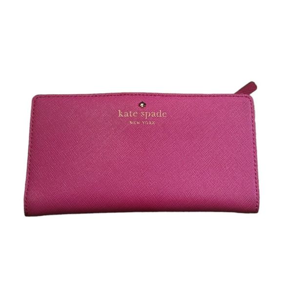 Kate Spade Wallet Staci Saffiano in Pink Ruby | Faux Long Hot Pink Wallet Clutch